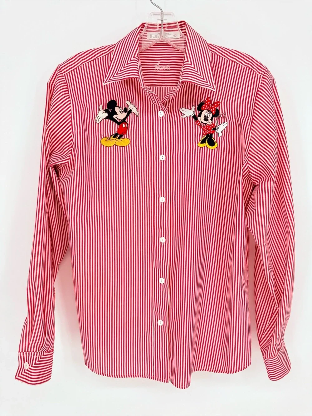 Foxcroft Disney Mickey Minnie Mouse Striped Wrinkle Free Button Up Shirt 6 - Picture 9 of 10